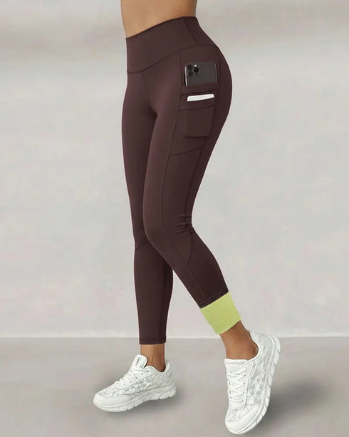 Winter Warm High Waisted Workout Athletic Leggings Tummy Control Butt Lifting Ultra Soft Thermal Lined Yoga Pants Women's Sportswear with Stacked Slit Pockets On Side brown