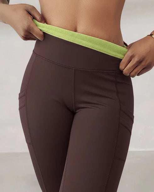 Winter Warm High Waisted Workout Athletic Leggings Tummy Control Butt Lifting Ultra Soft Thermal Lined Yoga Pants Women's Sportswear with Stacked Slit Pockets On Side brown