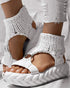 Platform Sandals Summer Braided Knit O-Ring Cutout Open Toe Slide Sandals white