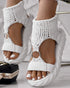 Platform Sandals Summer Braided Knit O-Ring Cutout Open Toe Slide Sandals white