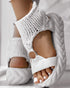 Platform Sandals Summer Braided Knit O-Ring Cutout Open Toe Slide Sandals white