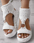 Platform Sandals Summer Braided Knit O-Ring Cutout Open Toe Slide Sandals white