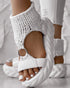 Platform Sandals Summer Braided Knit O-Ring Cutout Open Toe Slide Sandals white