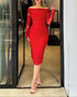 Off Shoulder Sheer Mesh Bodycon Dress Long Sleeve Ruched Midi Party Dress red