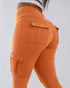 High Waist Tummy Control Butt Lifting Denim Look Leggings Stretchy Yoga Pants with Flap Pockets orange