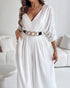 Deep V-Neck Ruched Three Quarters Sleeve Backless Overalls Casual Waist-Gathered Tied Detail Jumpsuit without Belt white