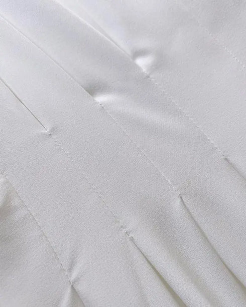 Deep V-Neck Ruched Three Quarters Sleeve Backless Overalls Casual Waist-Gathered Tied Detail Jumpsuit without Belt white