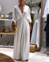 Deep V-Neck Ruched Three Quarters Sleeve Backless Overalls Casual Waist-Gathered Tied Detail Jumpsuit without Belt white