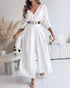Deep V-Neck Ruched Three Quarters Sleeve Backless Overalls Casual Waist-Gathered Tied Detail Jumpsuit without Belt white