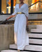 Deep V-Neck Ruched Three Quarters Sleeve Backless Overalls Casual Waist-Gathered Tied Detail Jumpsuit without Belt white