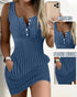 Chevron Pattern V-Neck Chain Decor Pocket Design Mini Dress blue