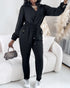 Turn-down Collar Overlap V-Neck Drawstring Stretchy Waist Jumpsuit Casual Flap Pockets Design Jumpsuit black