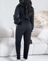 Turn-down Collar Overlap V-Neck Drawstring Stretchy Waist Jumpsuit Casual Flap Pockets Design Jumpsuit black