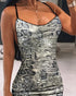Leopard Pattern U-Neck Sequin Dress Crisscross Backless Bodycon Dress snakeskin
