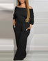 Off Shoulder V-Back Elastic Waist Pockets Design Jumpsuit Casual Drop Shoulder Cinched Waist Wide Leg Jumpsuit black