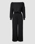 Drop Shoulder Long Sleeve Contrast Lace Backless Overalls Casual Elastic Waist Wide Leg Jumpsuit black