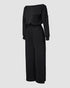Drop Shoulder Long Sleeve Contrast Lace Backless Overalls Casual Elastic Waist Wide Leg Jumpsuit black