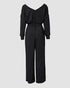 Drop Shoulder Long Sleeve Contrast Lace Backless Overalls Casual Elastic Waist Wide Leg Jumpsuit black