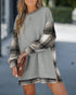 Contrast Sequin Long Sleeve Drop Shoulder Sweatshirt Casual Zipper Side Top gray