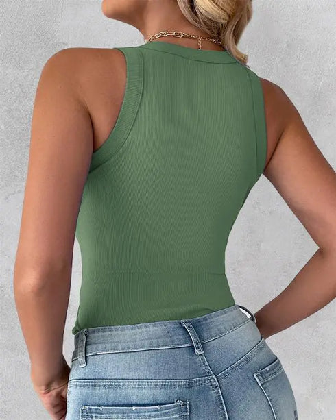 3-Pack Knit Round Neck Thick Strap Racerback Tank Tops(Without Pads) style9