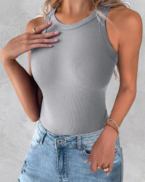 3-Pack Knit Round Neck Thick Strap Racerback Tank Tops(Without Pads) style9
