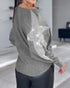 Pullover Knit Sweaters Crewneck Batwing Sleeve Rhinestone Star Pattern Top gray