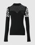 Mock Neck Long Sleeve Rhinestone Decor Top black