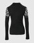 Rhinestone Decor Sweetheart Neck Long Sleeve Slim Fit Tee Bowknot Decor Casual Top with Thumb Hole Cuffs black