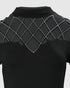 Metal Ring Decor Round Neck Hollow-out Long Sleeve Top Slim Fit Stretchy Layering Top with Thumb Hole Cuffs black