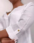 V-Neck Roll Up Sleeve Back Button Blouse Casual Top with Pocket white