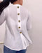 V-Neck Roll Up Sleeve Back Button Blouse Casual Top with Pocket white