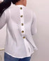 V-Neck Roll Up Sleeve Back Button Blouse Casual Top with Pocket white