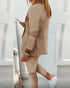 2 Pieces Outfit Shawl Collar Single Breasted Pockets Design Blazer Coat and Drawstring Elastic Waist Slim Fit Pants Set khaki