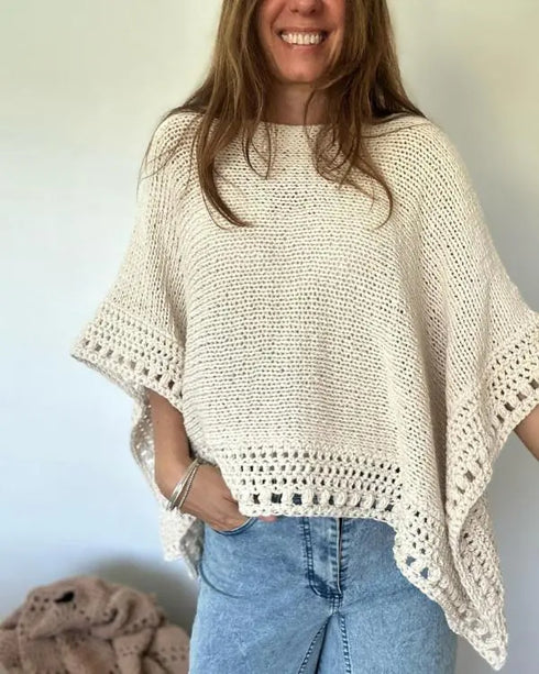 Solid Batwing Sleeve Hollow-out Crochet Pattern Top Casual Cover Up Apricot
