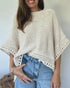 Solid Batwing Sleeve Hollow-out Crochet Pattern Top Casual Cover Up Apricot