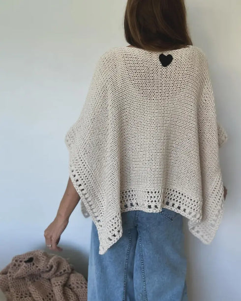 Solid Batwing Sleeve Hollow-out Crochet Pattern Top Casual Cover Up Apricot