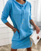 Stand Collar Sequin Long Sleeve Drawstring Casual Mini Straight Dress blue
