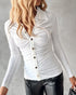 Long Sleeve Button Down Shirt Collar Neck Ruched Fitted Top white
