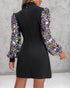 Mock Neck Shining Sequins Contrast Long Sleeve Dress black
