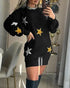 Star Pattern Crew Neck Long Sleeve Sweatshirt Dress Pullover Casual Mini Dress black