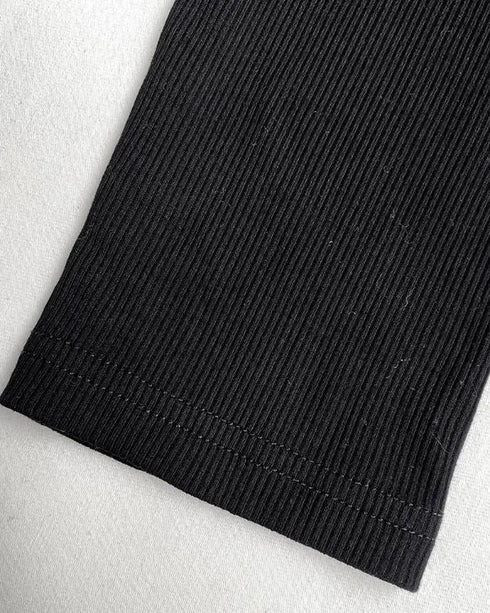 Metal Ring Decor Wrapped Slit Ribbed Commuting Dress Cinched Waist Slim Fit Mid-Length Dress black