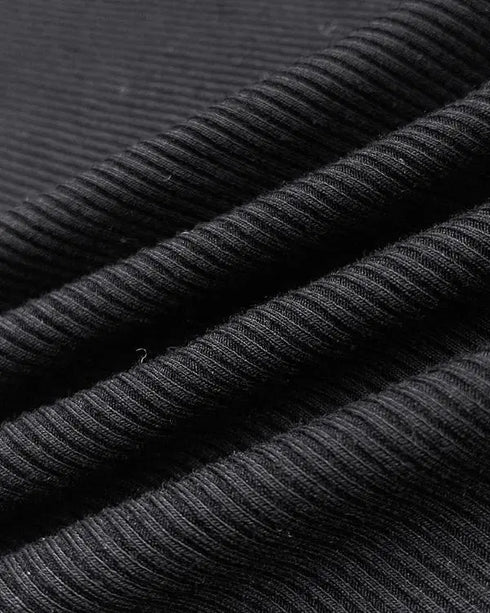 Metal Ring Decor Wrapped Slit Ribbed Commuting Dress Cinched Waist Slim Fit Mid-Length Dress black