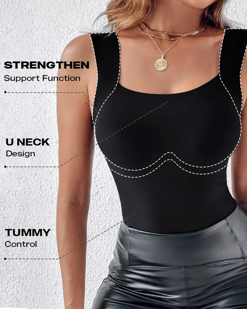 U-Neck Sleeveless Tank Seamless Skinny Layering Top with Built-In Bra style5