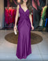 Satin Sleeveless Hollow-out Twist Front Evening Dress Tied Detail Backless Zipper Back Mermaid Hem Dress purple