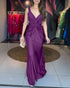 Satin Sleeveless Hollow-out Twist Front Evening Dress Tied Detail Backless Zipper Back Mermaid Hem Dress purple