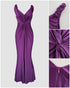 Deep V-Neck Braided Straps Twist Front Cinched Waist Evening Dress Casual Zipper Back Mermaid Hem Satin Maxi Dress purple