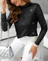 Mock Neck Hollow-out Back Allover Sequin Long Sleeve Top Partywear Blouse black