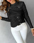 Mock Neck Hollow-out Back Allover Sequin Long Sleeve Top Partywear Blouse black