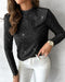 Mock Neck Hollow-out Back Allover Sequin Long Sleeve Top Partywear Blouse black