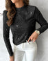 Mock Neck Hollow-out Back Allover Sequin Long Sleeve Top Partywear Blouse black